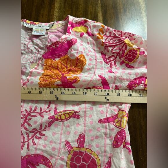 Gretchen Scott Turtle Time Tunic Cotton Size Medium EUC Pink Orange - Picture 3 of 8